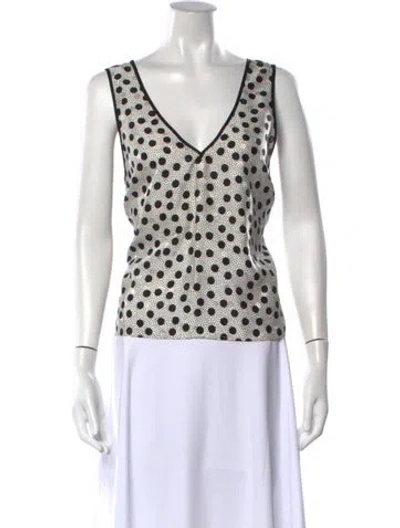 Pre-owned Unsubscribed Silk Polka Dot Print Top In White