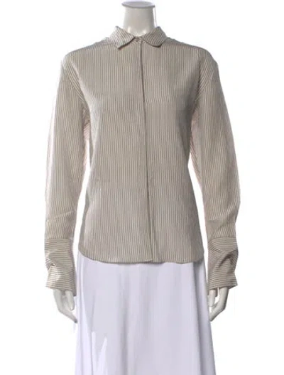 Pre-owned Unsubscribed Silk Striped Button-up Top W/ Tags In Neutrals