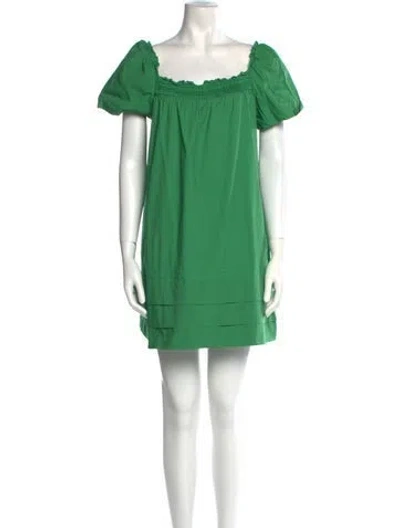 Pre-owned Unsubscribed Square Neckline Mini Dress In Green
