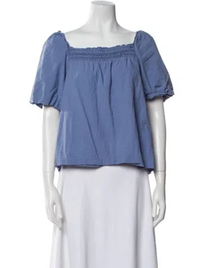 Pre-owned Unsubscribed Square Neckline Short Sleeve Blouse In Blue