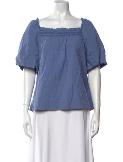 Pre-owned Unsubscribed Square Neckline Short Sleeve Top In Blue