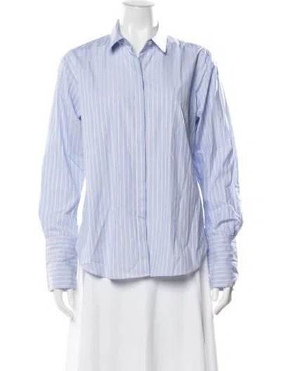 Pre-owned Unsubscribed Striped Long Sleeve Button-up Top In Blue