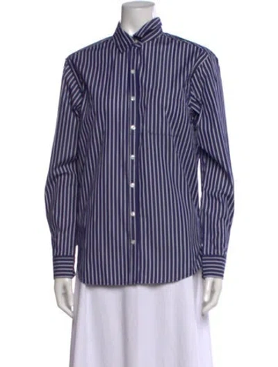 Pre-owned Unsubscribed Striped Long Sleeve Button-up Top In Blue