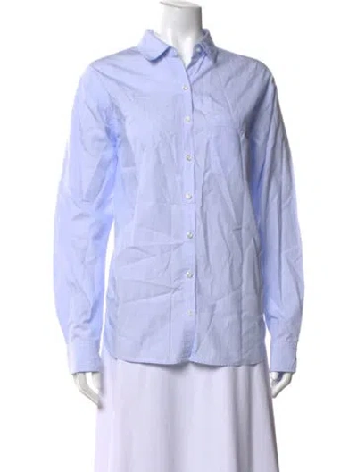 Pre-owned Unsubscribed Striped Long Sleeve Button-up Top In Blue