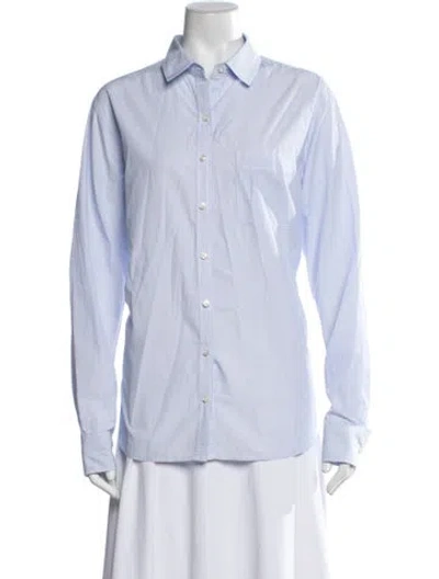 Pre-owned Unsubscribed Striped Long Sleeve Button-up Top In Blue