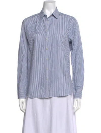 Pre-owned Unsubscribed Striped Long Sleeve Button-up Top In Blue