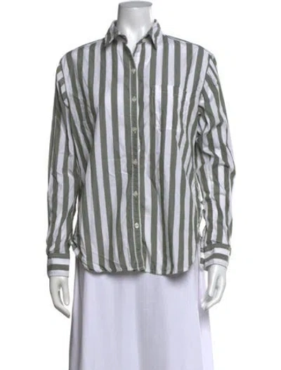 Pre-owned Unsubscribed Striped Long Sleeve Button-up Top In Green