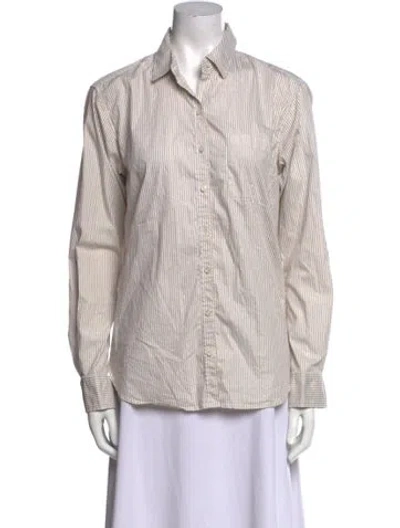 Pre-owned Unsubscribed Striped Long Sleeve Button-up Top In Neutral