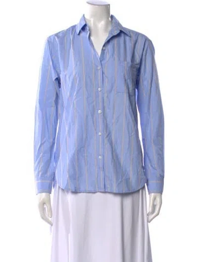 Pre-owned Unsubscribed Striped Long Sleeve Button-up Top W/ Tags In Blue