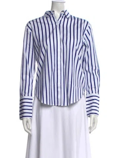 Pre-owned Unsubscribed Striped Long Sleeve Button-up Top W/ Tags In Blue/white