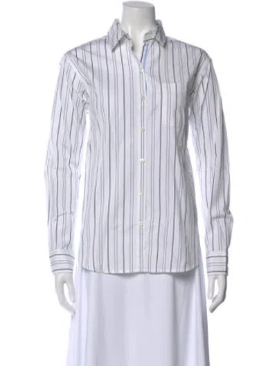 Pre-owned Unsubscribed Striped Long Sleeve Button-up Top W/ Tags In White