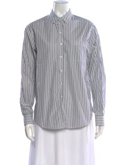 Pre-owned Unsubscribed Striped Long Sleeve Button-up Top In White