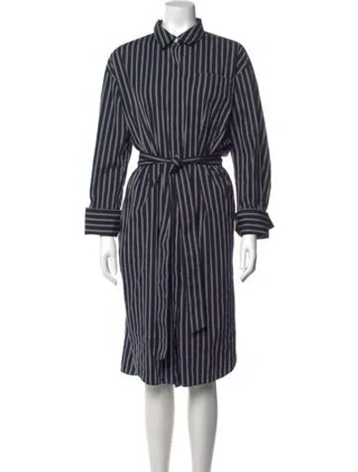 Pre-owned Unsubscribed Striped Midi Length Dress In Blue