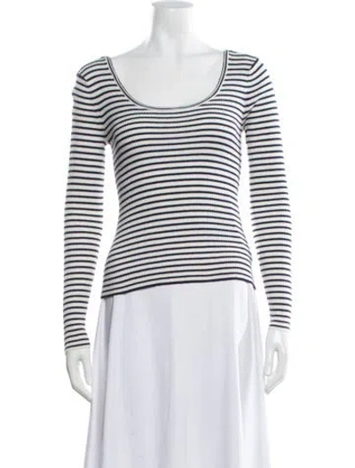Pre-owned Unsubscribed Striped Scoop Neck Top In White