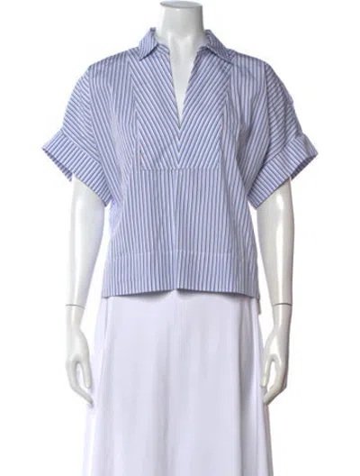 Pre-owned Unsubscribed Striped V-neck Top In Blue/white