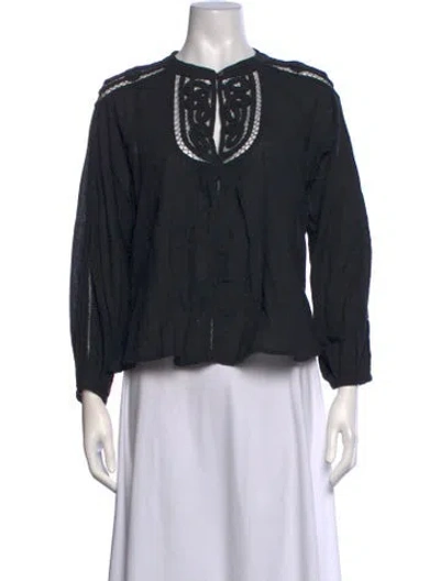 Pre-owned Unsubscribed Tie Neck Long Sleeve Blouse In Black