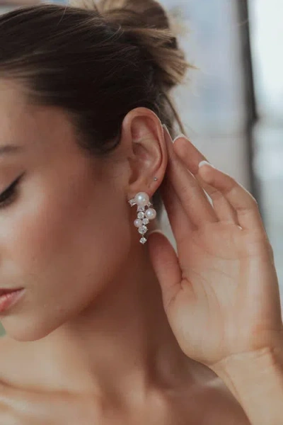Untamed Petals Alexandra Pearl And Crystal Drop Earrings In Silver