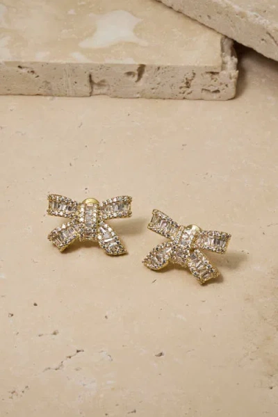 Untamed Petals Alicia Crystal Bow Studs In Gold
