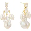 Untamed Petals Astoria Freshwater Pearl Drop Earrings In Gold