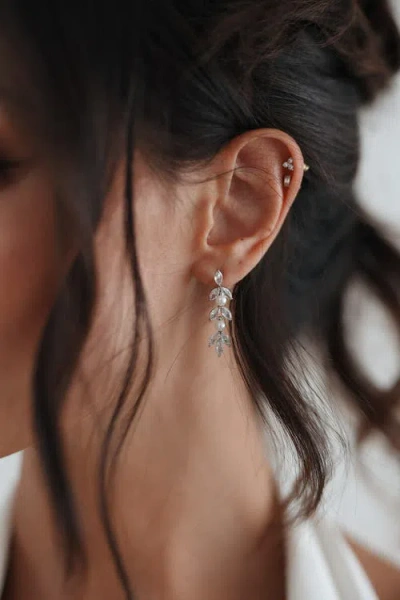 Untamed Petals Blossom Pearl And Crystal Earrings In Silver