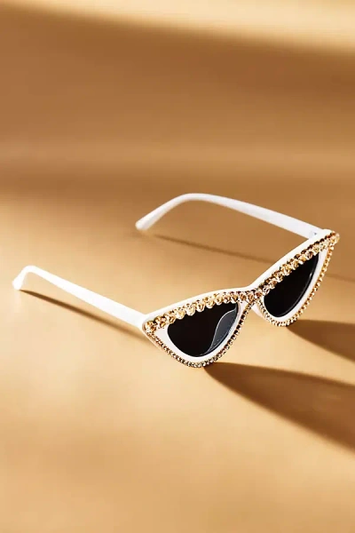 Untamed Petals Boss Babe Crystal Cat-eye Sunglasses In White