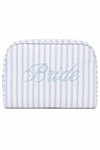 Untamed Petals Bride Striped Cosmetic Bag In Blue