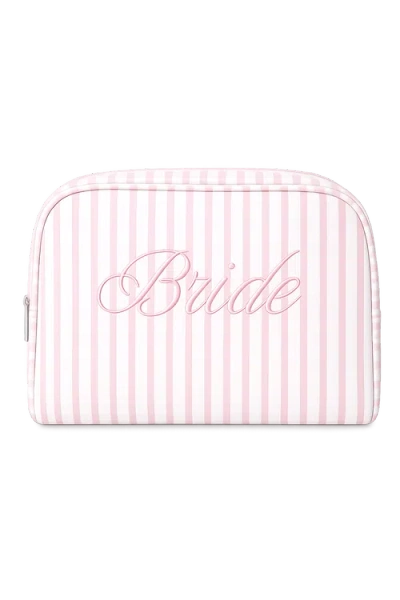 Untamed Petals Bride Striped Cosmetic Bag In Pink