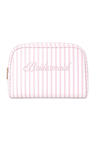 Untamed Petals Bridesmaid Striped Cosmetic Bag In Pink