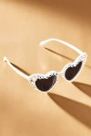 Untamed Petals Flower Girl Embellished Heart Sunglasses In White