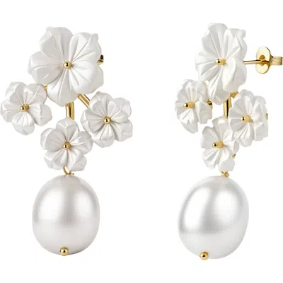 Untamed Petals Garden Party Pearl Earrings In Green