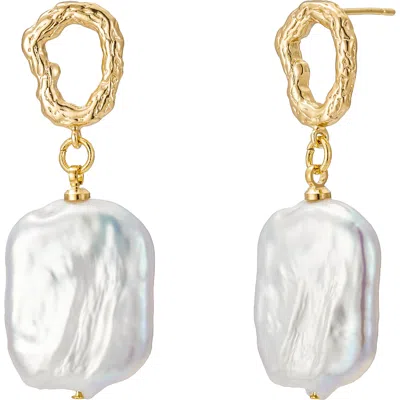 Untamed Petals Gemma Pearl Drop Earrings In Gold
