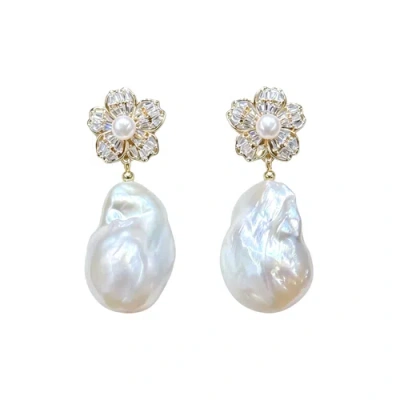 Untamed Petals Jolie Pearl Drop Earrings In Yellow