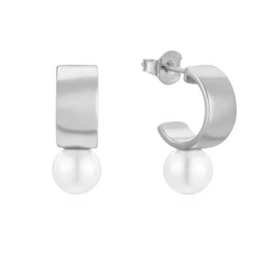 Untamed Petals Leah Pearl Hoops In Silver
