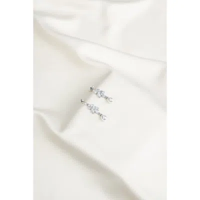 Untamed Petals Leo Pearl And Crystal Drop Earrings In Silver