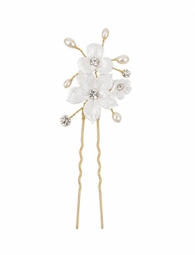 Untamed Petals Lilac Ceramic Flower Hair Pin In White