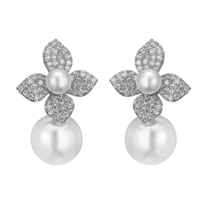 Untamed Petals Magnolia Pearl And Crystal Earrings In Transparent