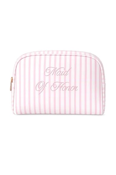 Untamed Petals Maid Of Honor Striped Cosmetic Bag In Pink