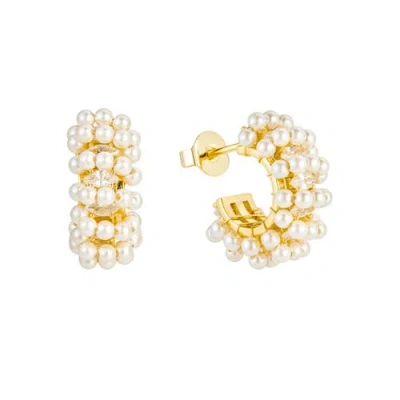 Untamed Petals Millie Mini Pearl Hoops In Gold