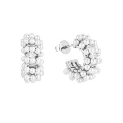 Untamed Petals Millie Mini Pearl Hoops In Silver