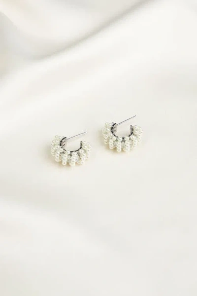 Untamed Petals Millie Mini Pearl Hoops In White