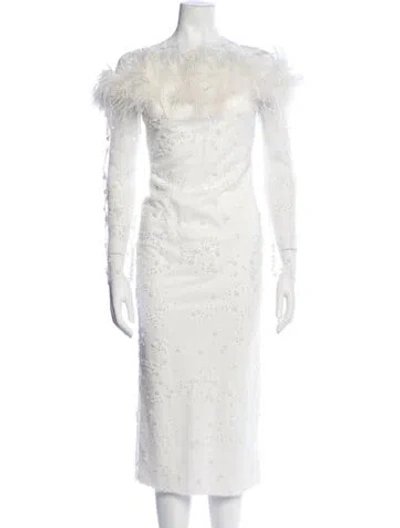 Pre-owned Untamed Petals One-shoulder Midi Length Dress In White