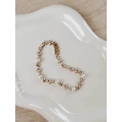 Untamed Petals Opulent Pearl And Crystal Bracelet In Gold