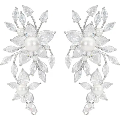 Untamed Petals Royalist Pearl And Crystal Statement Earrings In Metallic