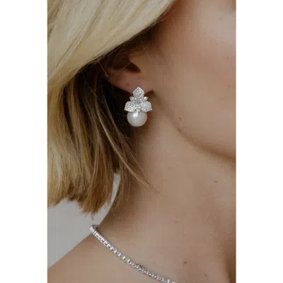 Untamed Petals Sophie Pearl Drop Earrings In Silver