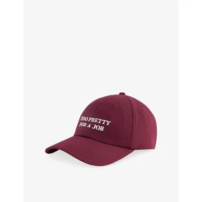 Until Further Notice Womens Burgundy Slogan-embroidered Cotton Cap