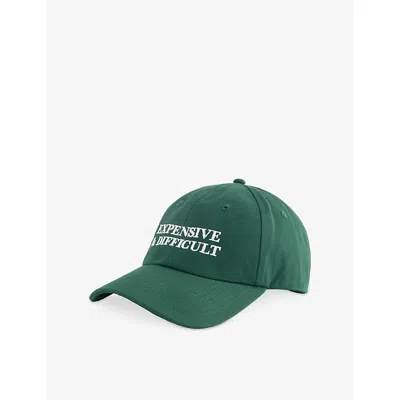 Until Further Notice Womens Green Expensive & Difficult Embroidered Cotton-twill Baseball Cap