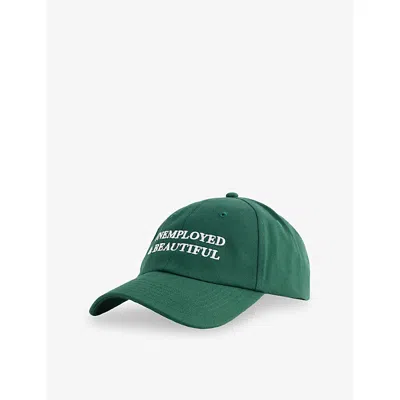 Until Further Notice Womens Green Slogan-embroidered Cotton Cap