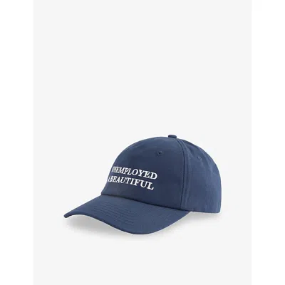 Until Further Notice Womens Navy Slogan-embroidered Cotton Cap In Blue
