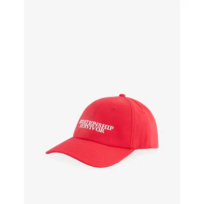 Until Further Notice Womens Slogan-embroidered Cotton Cap In Red