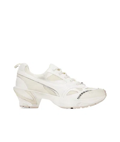 Untitlab Off-white Lace Ups Flex Heel Sneakers In Grey